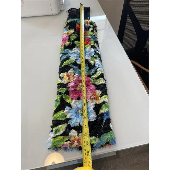 aidan mattox dress Women size 2 black floral Rouched Waist Lace - Picture 6 of 6